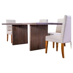 Solid Oak Table in Sandblasted Cocoa with Matching Oak Plank Legs