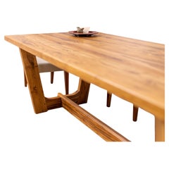 Solid Hardwood Contemporary Trestle Dining Table in a Smooth Natural Teak Finish