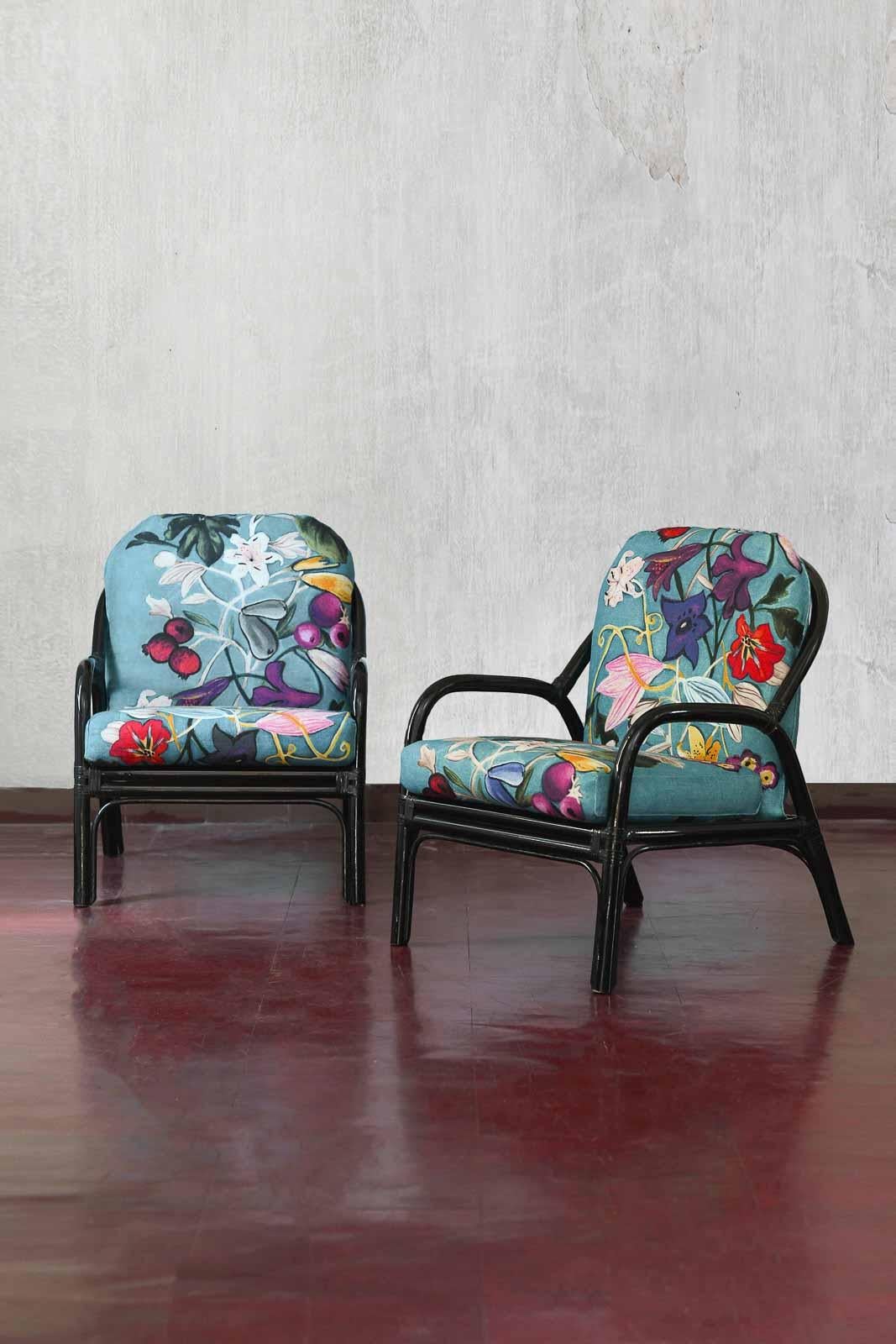 Cuir Ensemble de salon en bambou laqué noir avec coussins en tissu 