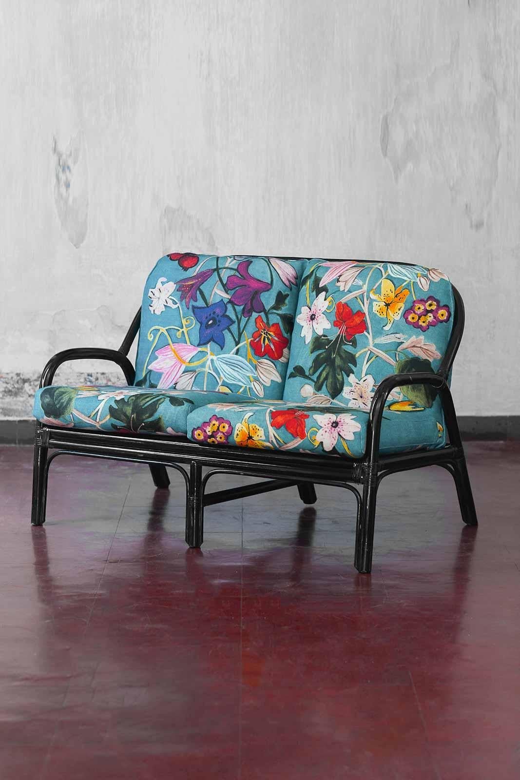 Européen Ensemble de salon en bambou laqué noir avec coussins en tissu 