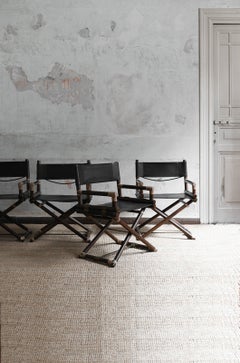 Vintage Set of 4 director’s chairs in bamboo and black leather, Lyda Levi for McGuire