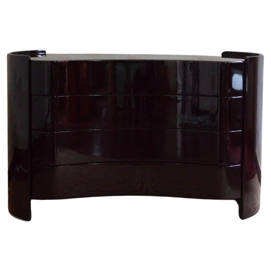 Commode en bois noir laqué et métal&wood chromé, modèle "Aiace" - années 1970.