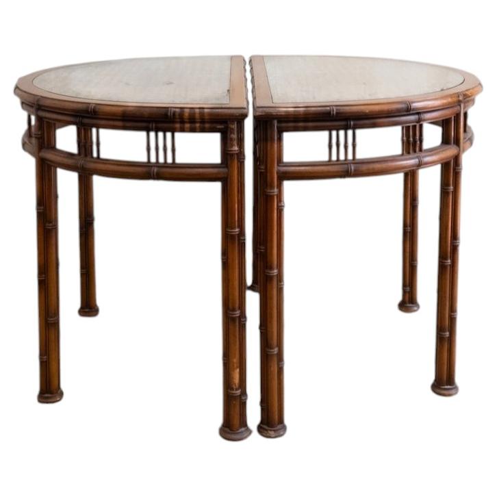 Pair of Faux Bamboo Demi-Lune Consoles – 1970s For Sale