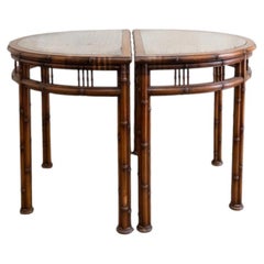 Pair of Faux Bamboo Demi-Lune Consoles – 1970s