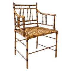 Sillón de imitación de bambú con asiento de paja de Viena – Años 70