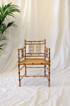 Sillón de imitación de bambú con asiento de paja de Viena – Años 70