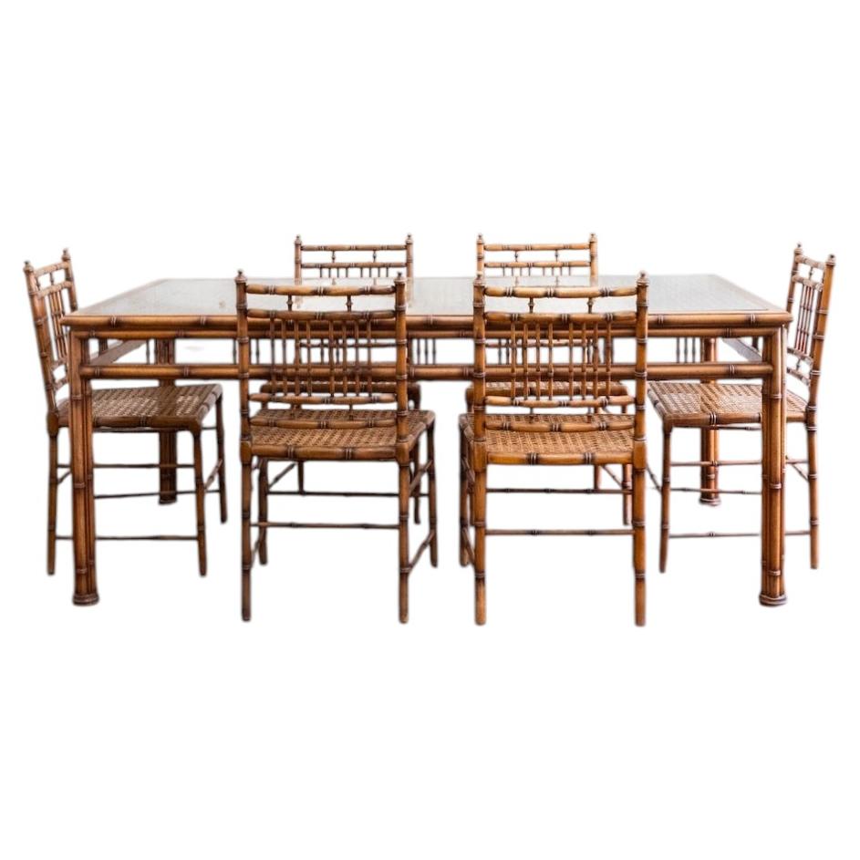 Faux Bamboo and Vienna Straw Dining Set – 1970s For Sale