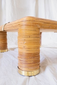 Bamboo and Brass Coffee Table With Ivory-Colored Top – 1970s
