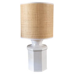 Ceramic Table Lamp With Raffia Lampshade