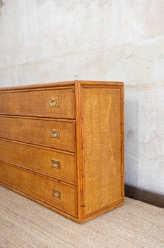 Bamboo And Rush Fabric Chest Of Drawers – 1970s
