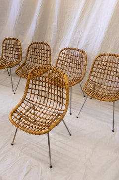 Lot de six chaises en fer et bambou – Gian Franco Legler – Années 60