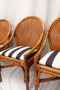 Set of Four Bamboo Chairs with Wicker Backrests - 1970s