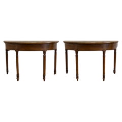 Pair of Turned Walnut Demilune Consoles – 19th Century