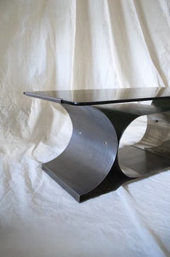 Steel and Smoked Glass Coffee Table – Franco Costalonga x Mimo Leone & Co. – 1970s