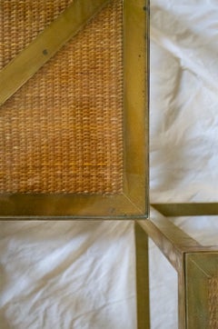 Pair of Brass, Glass, and Woven Rush Side Tables – 1970s