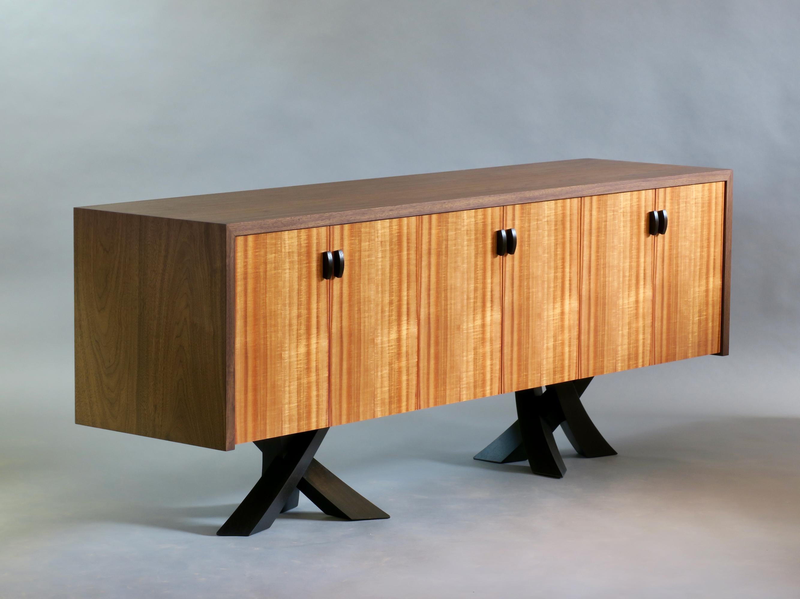 Modern Walnut  Koa Credenza  Sculptural Legs by Thomas Throop  Made to Order For Sale 1