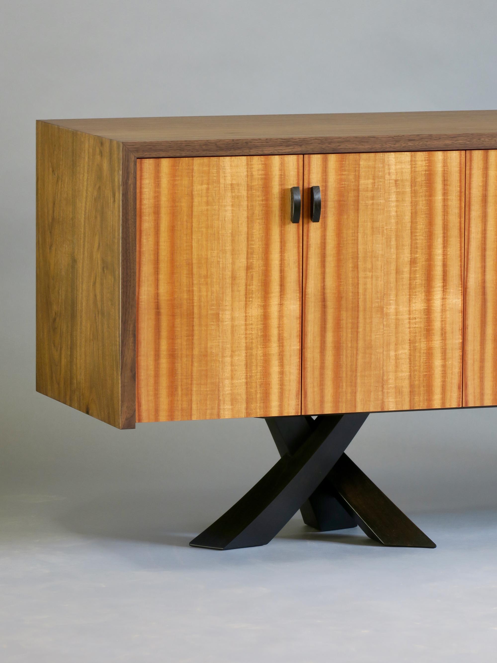 Contemporary Modern Walnut  Koa Credenza  Sculptural Legs by Thomas Throop  Made to Order For Sale