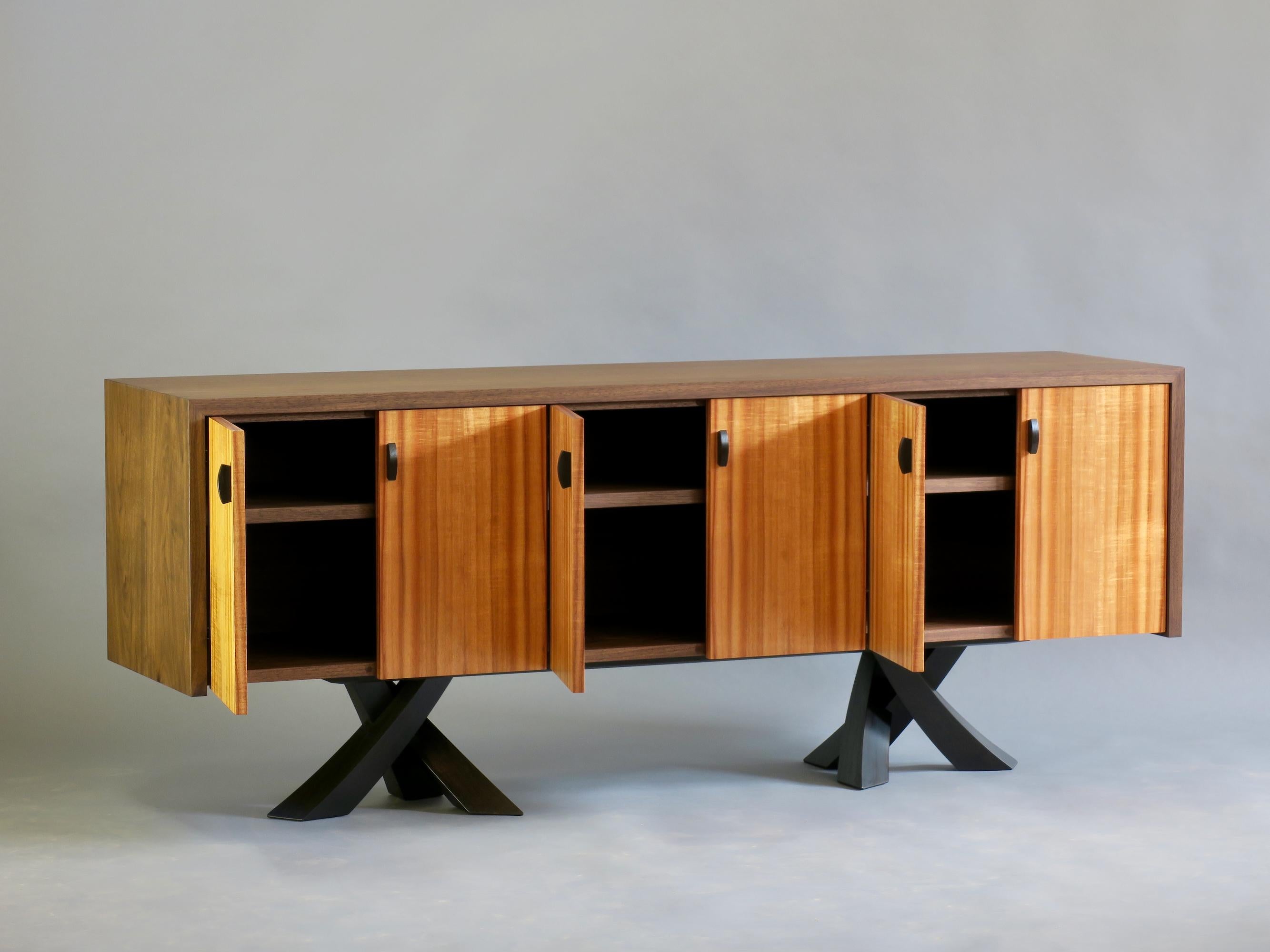 Modern Walnut  Koa Credenza  Sculptural Legs by Thomas Throop  Made to Order For Sale 3