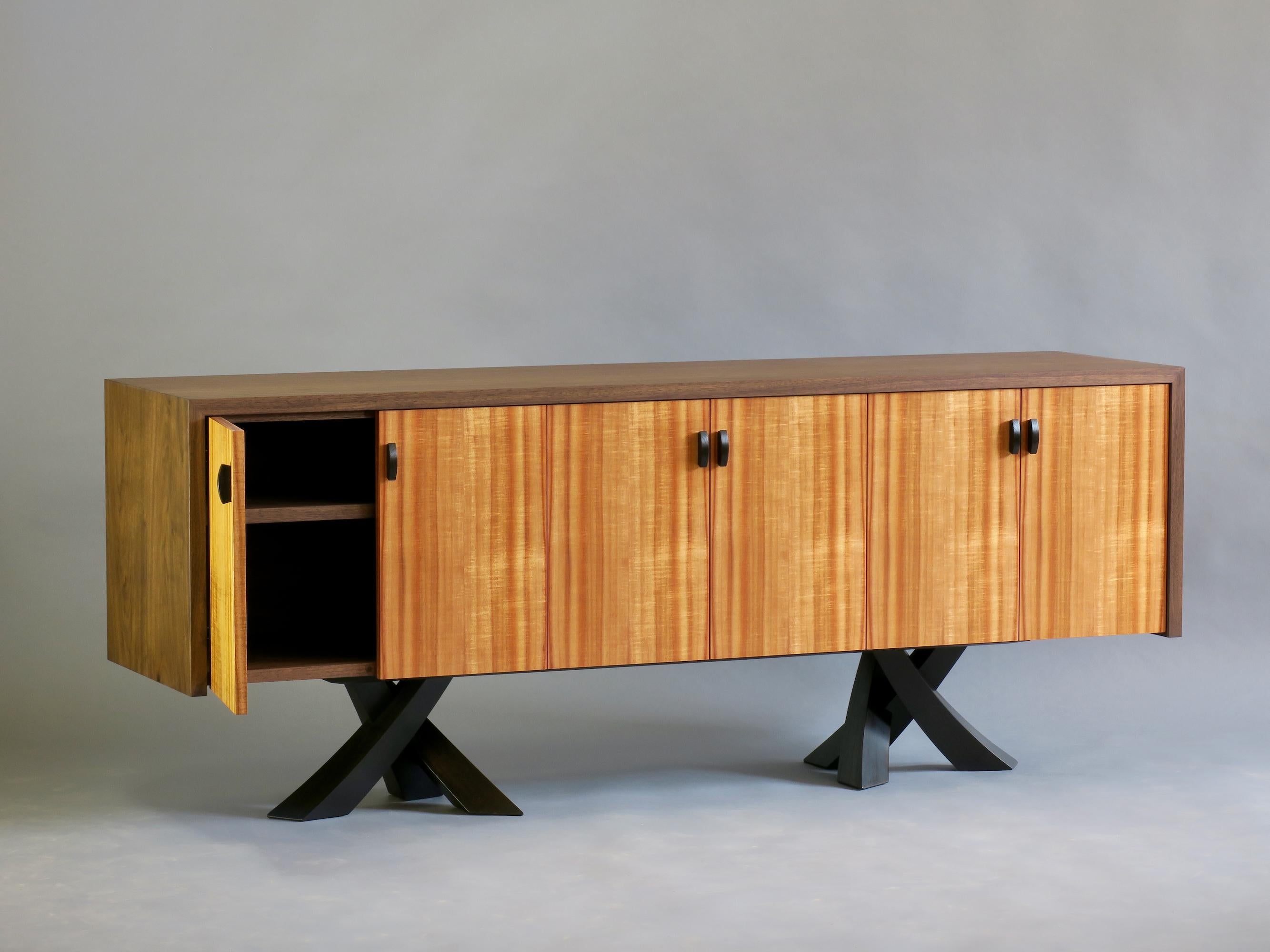 Modern Walnut  Koa Credenza  Sculptural Legs by Thomas Throop  Made to Order For Sale 2