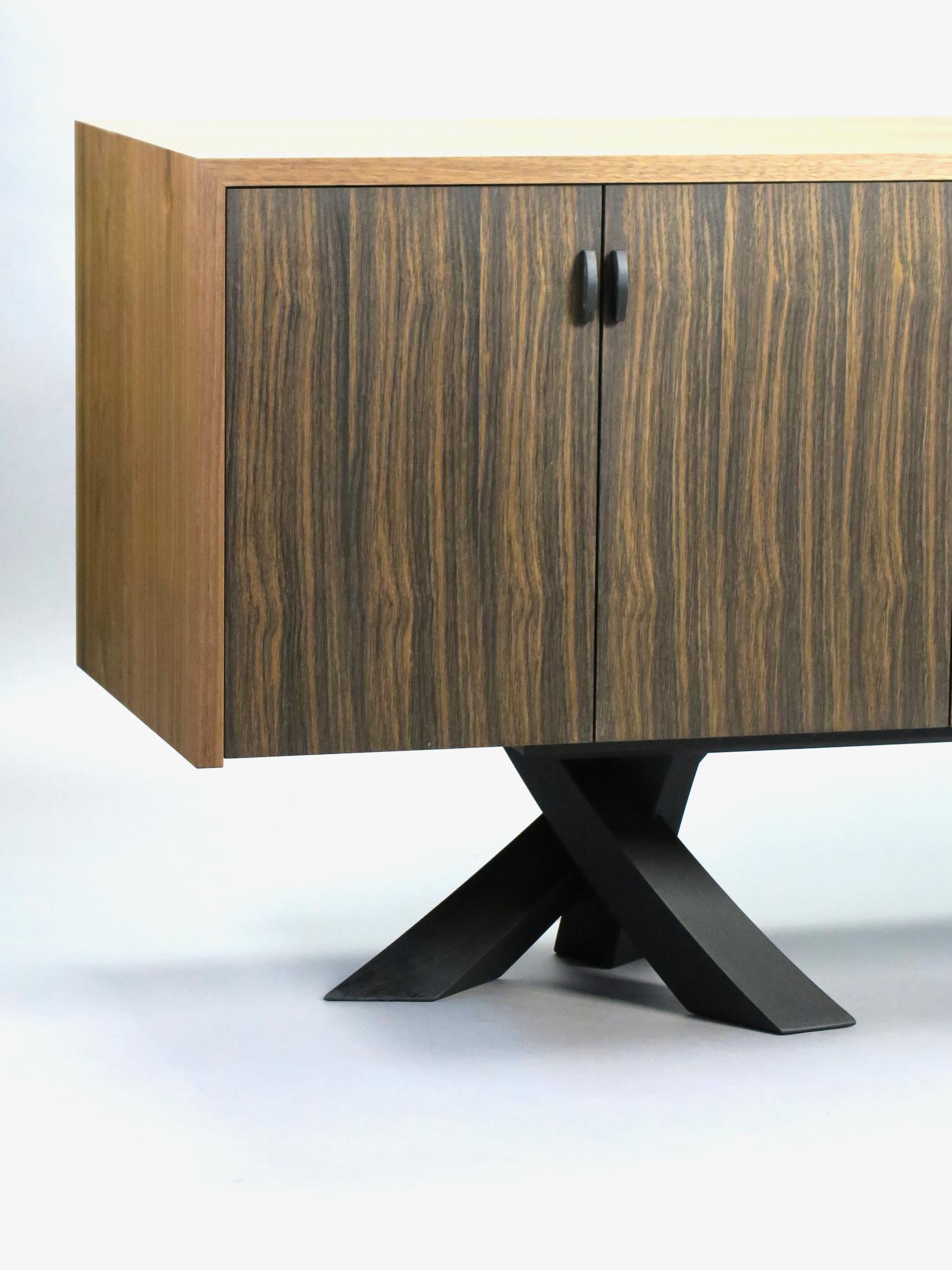 Modern Walnut  Koa Credenza  Sculptural Legs by Thomas Throop  Made to Order For Sale 8