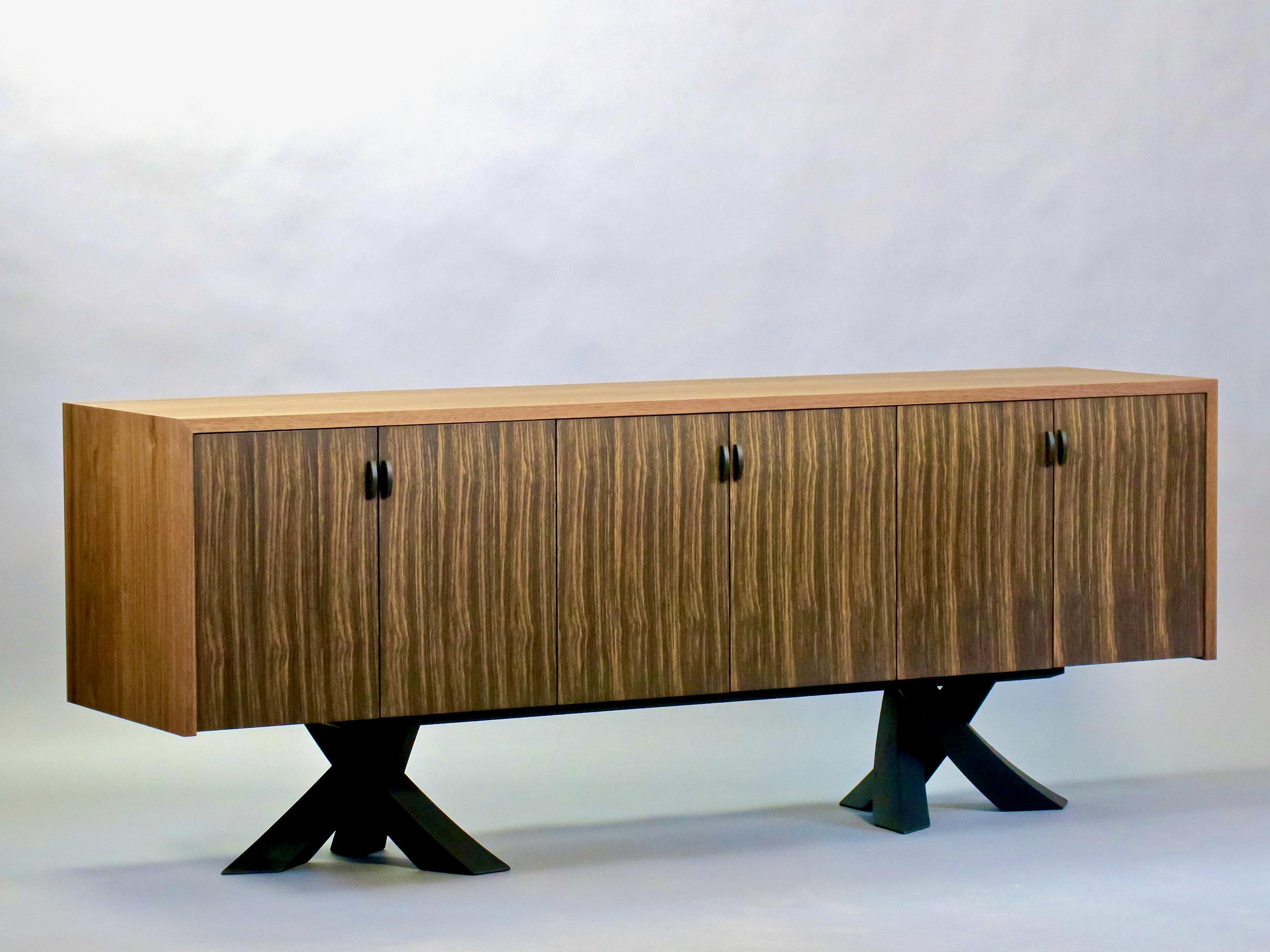 Modern Walnut  Koa Credenza  Sculptural Legs by Thomas Throop  Made to Order For Sale 6