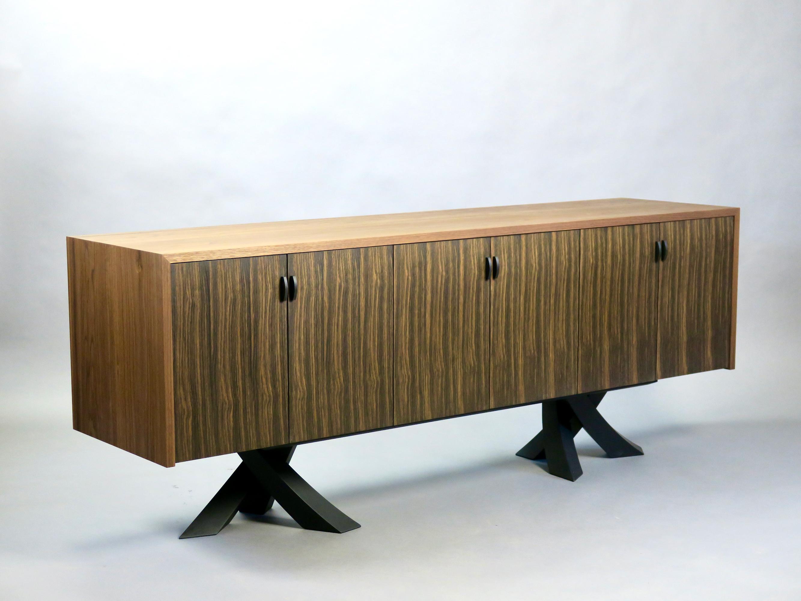 Modern Walnut  Koa Credenza  Sculptural Legs by Thomas Throop  Made to Order For Sale 7