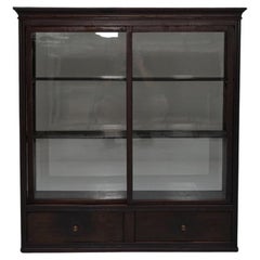 Japanese Antique Wooden Glass Cabinet, Taisho–Early Showa, Japandi Wabi-Sabi