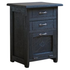 Japanese Antique Black-Painted Oak Nightstand, 1930s–1950s, Japandi Wabi-Sabi