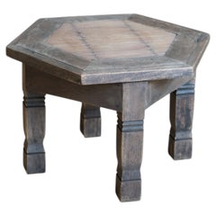 Asian Vintage Handmade Teak and Bamboo Side Table, Wabi-Sabi
