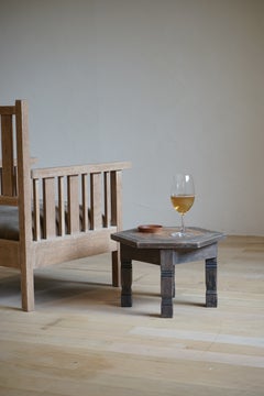 Asian Vintage Handmade Teak and Bamboo Side Table, Wabi-Sabi