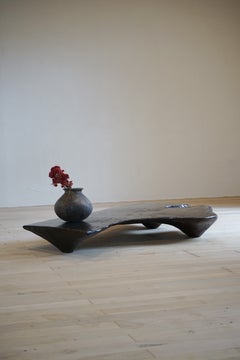 Japanese Antique Hand-Carved Lacquered Wood Low Table, 1920s–1940s, Wabi-Sabi