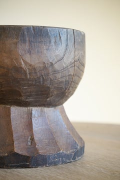 Japanese Antique Hand-Carved Keyaki Wood Mortar, Wabi-Sabi