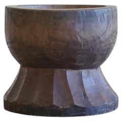 Japanese Antique Hand-Carved Keyaki Wood Mortar, Wabi-Sabi