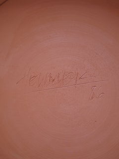 1986 Signed Postmodern Geometric Painted Terracotta Wall Sculpture