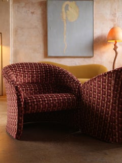 Pair of 1980s Designer Carson's Lounge Chairs in Kirkby Geometric Velvet