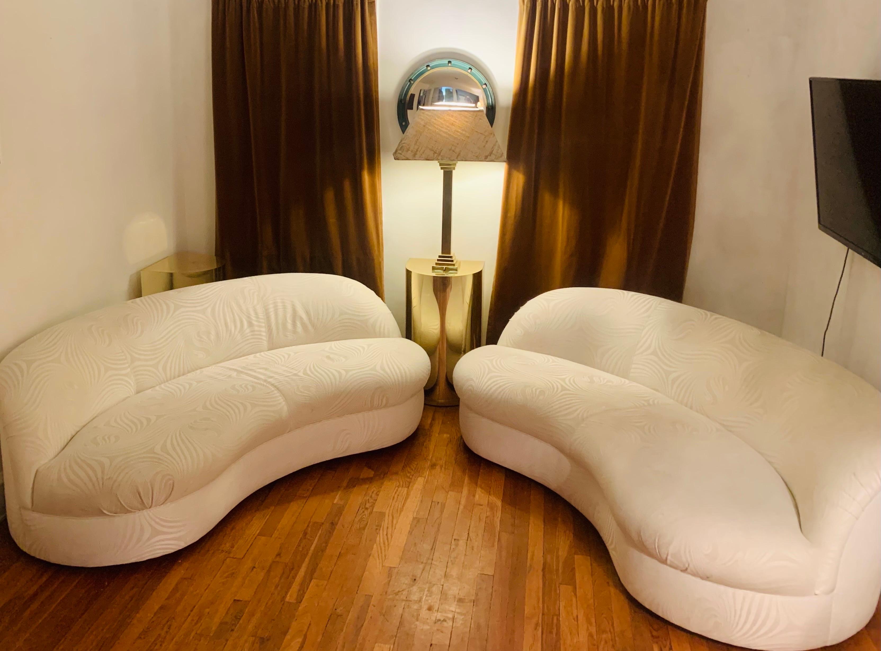 Late 20th Century Vintage Curved White Sofas, a Pair