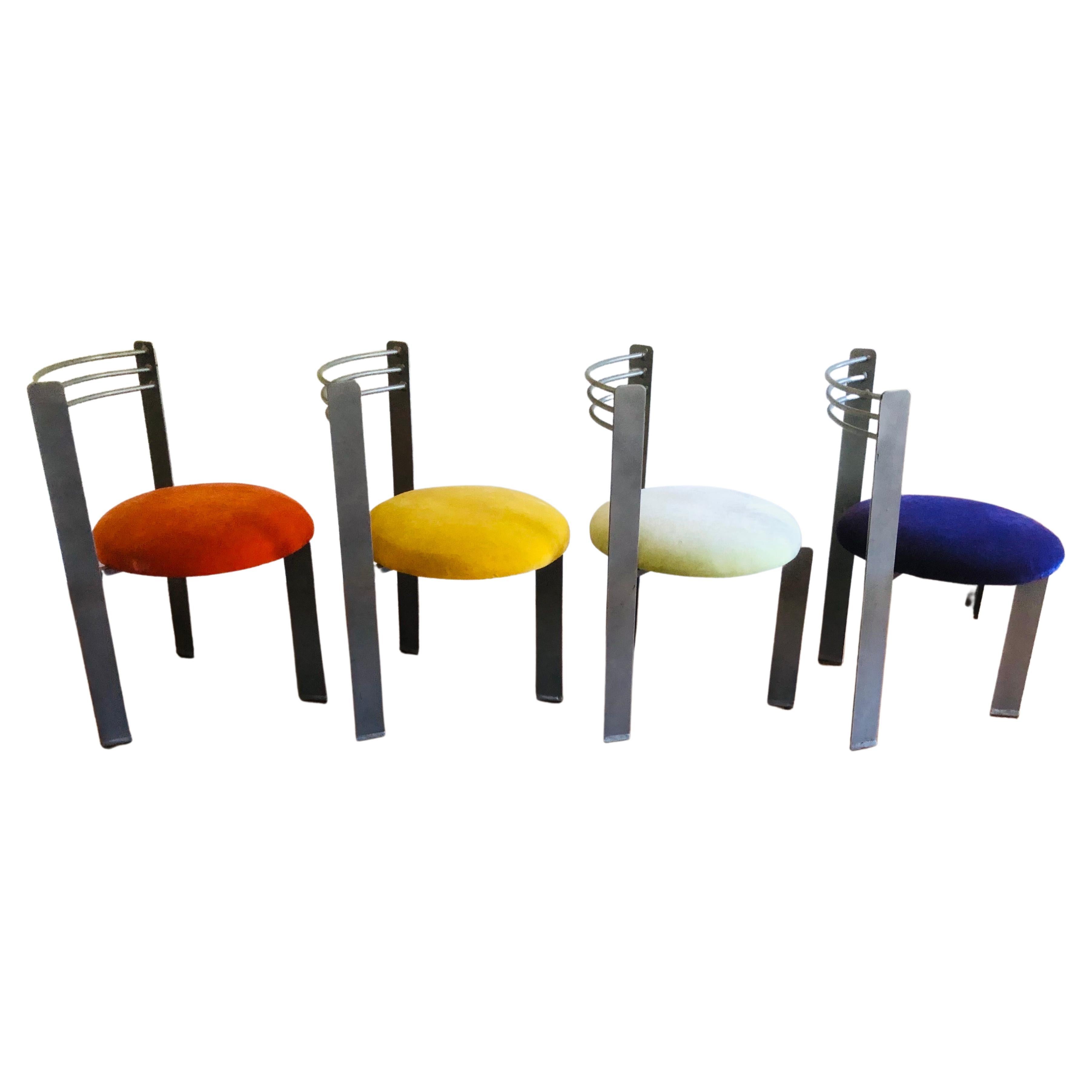 Postmodern Memphis-Style Dining Side Chairs in Steel, set of 4