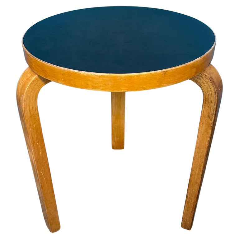 Alvar Aalto Stool 60, Black Linoleum Top, 1950
