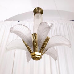1930's French Art Deco Feather Bronze Chandelier