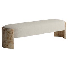 "Benoit" Curved Burl Bench in Cream Performance Boucle by Christiane Lemieux