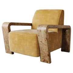 "Dumas" Lounge Chair in Gold Faux Mohair by Christiane Lemieux