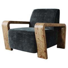 "Dumas" Lounge Chair in Deep Teal Faux Mohair by Christiane Lemieux