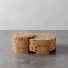 "Rondel" Blonde Burl Wood Veneer Cocktail Table by Christiane Lemieux