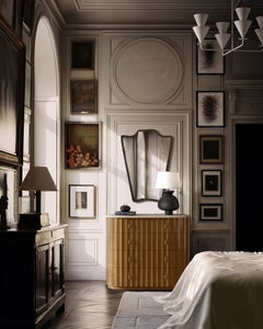 "Ondara" Fluted Travertine-top Dresser with tassel knobs by Christiane Lemieux