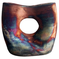 Vintage Dokutsu Raku Fired Pottery Vase - Full Copper Matte -Handmade Ceramic Home Decor
