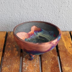 Raaquu Mizu Raku Pottery Trinket Bowl - Carbon Copper - Handmade Ceramic Gift