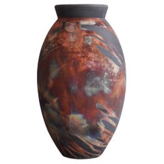 Raaquu Raku Fired Large Oval Vase S/N0000437 Centerpiece Art Series, Malaysia