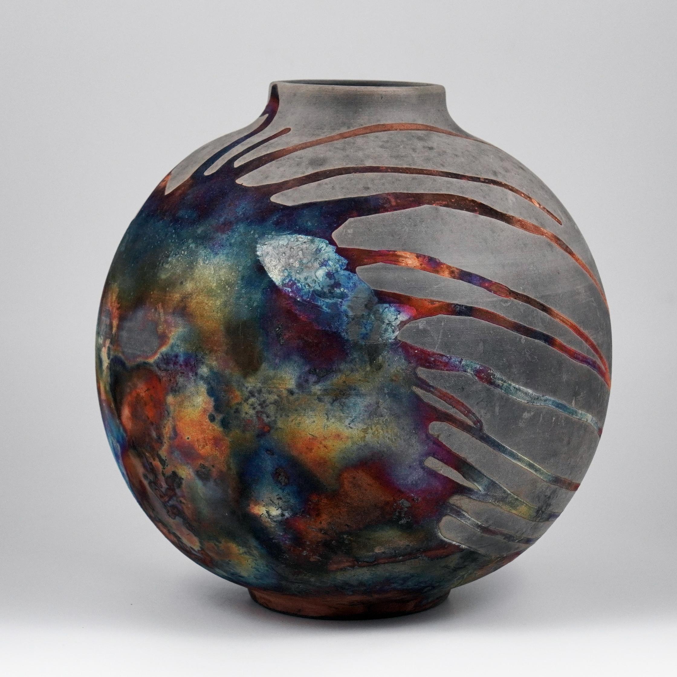 Malaysian Raaquu Raku Fired Large Globe Vase S/N0000474 Centerpiece Art Series, Malaysia For Sale