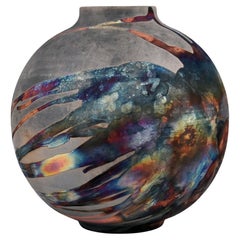 Raaquu Raku Fired Large Globe Vase S/N0000474 Centerpiece Art Series, Malaysia