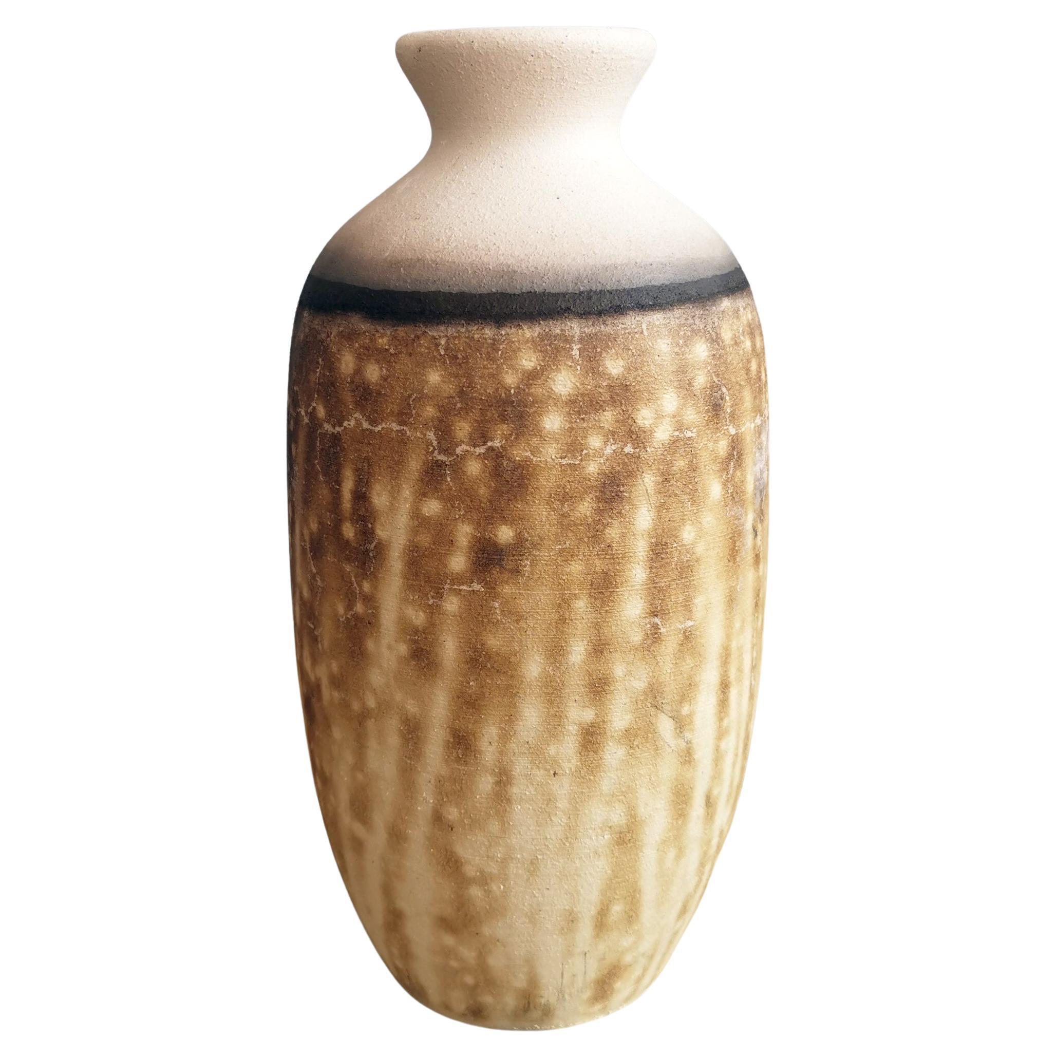 Koban Raku Pottery Vase with Water Tube - Obvara - Handmade Ceramic For Sale